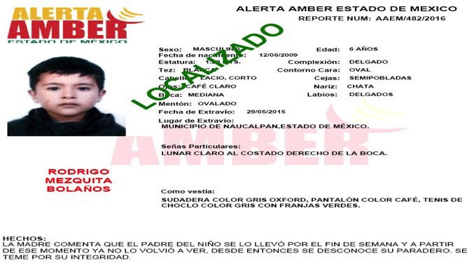 Informa la PGJEM la localización de un menor reportado como desaparecido en la entidad mexiquense