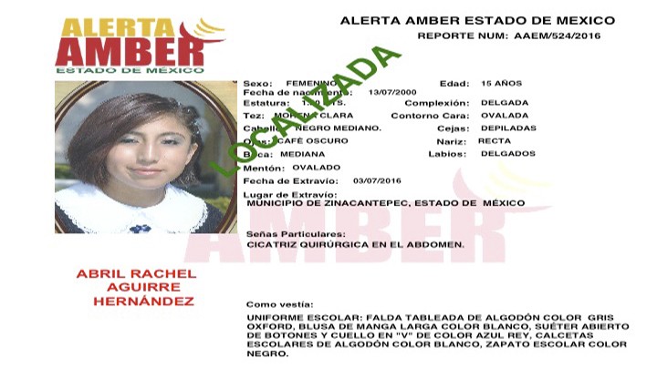 Informa PGJEM la localización de una adolescente reportada como desaparecida en la entidad mexiquense