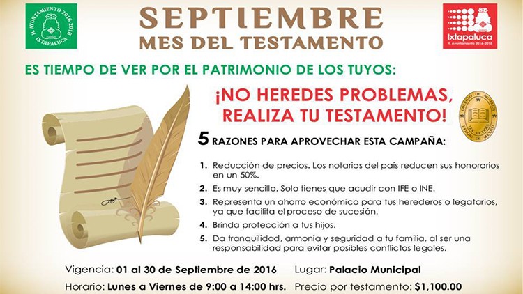 Inicia el mes del testamento en Ixtapaluca, la dirección de jurídico municipal hace la invitación a los interesados