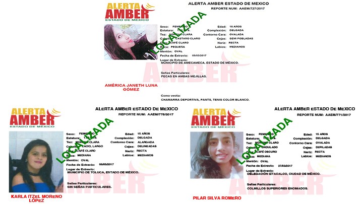 INFORMAN LA LOCALIZACIÓN DE TRES ADOLESCENTES REPORTADAS COMO DESPARECIDAS AL EDOMEX