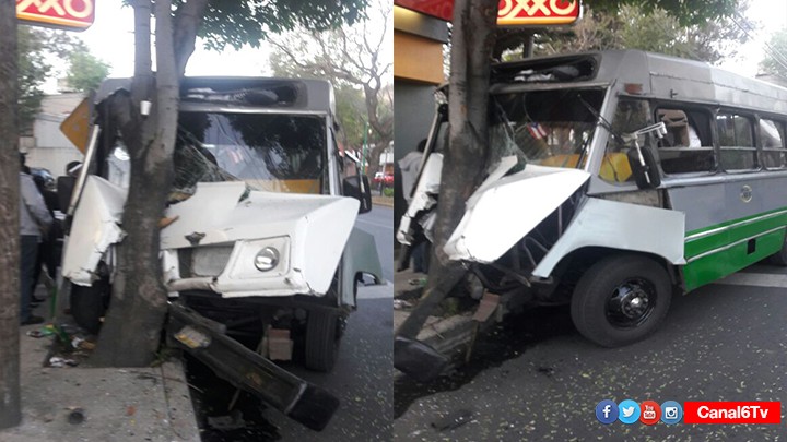 MICROBÚS CHOCÓ CONTRA UN ÁRBOL; HAY AL MENOS 5 LESIONADOS