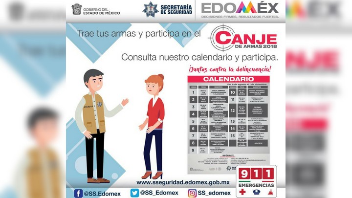 En próximos días iniciará el programa de canje de armas en municipios del Estado de México