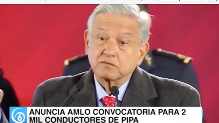 El Presidente Andrés Manuel solicita dos mil conductores para manejar pipas.