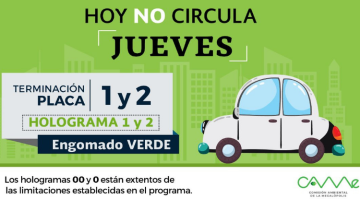 El #HoyNoCircula del jueves 24 de octubre en la #ZMVM aplica para vehículos con #EngomadoVerde