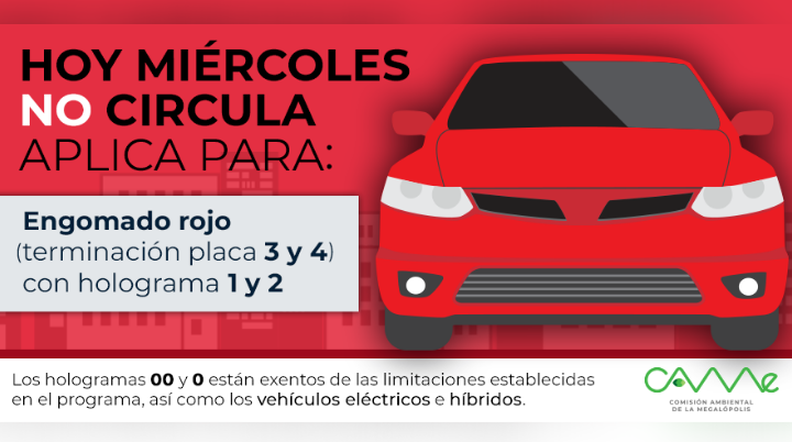 El Hoy no circula de este miércoles aplica para vehículos con #EngomadoRojo