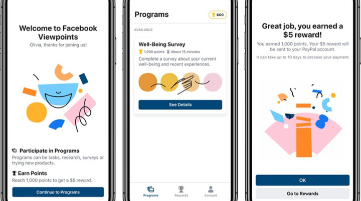 Facebook pagará por contestar encuestas en su app Viewpoints