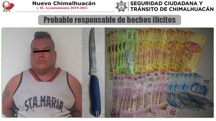 Detienen a sujeto por robo a comercio en Chimalhuacán