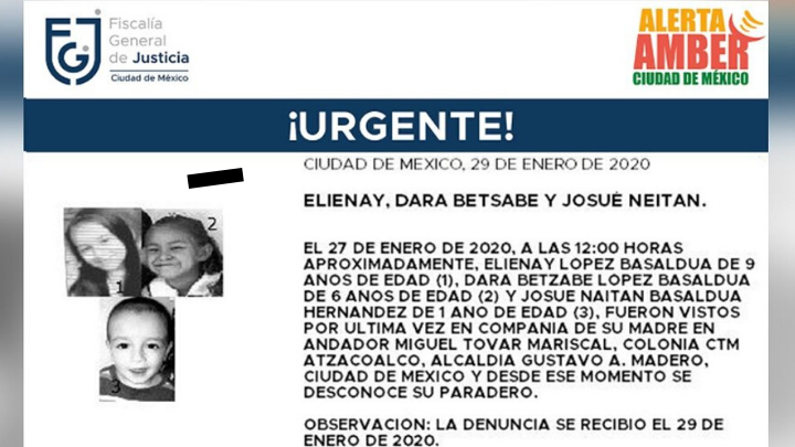 Activan la cédula de Alerta Amber para tres menores desaparecidos en la Gustavo A. Madero