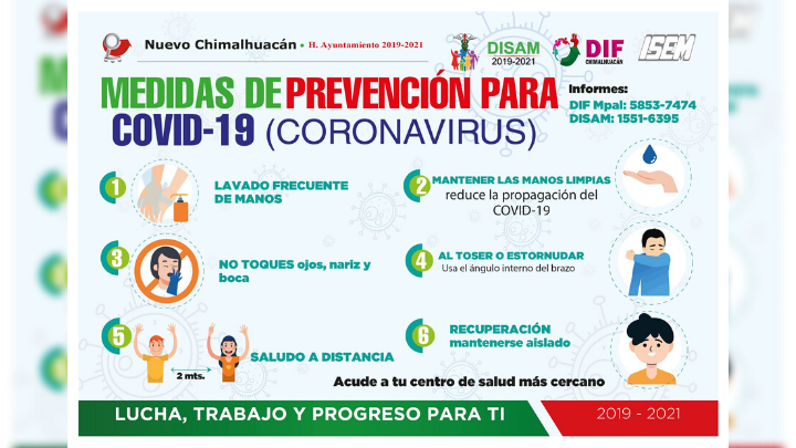 Acciones preventivas para evitar la propagación de Coronavirus en Chimalhuacán