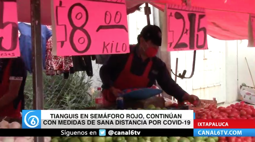 Tianguis de Ixtapaluca en semafóro rojo, continúan con medidas de sana distancia por COVID-19