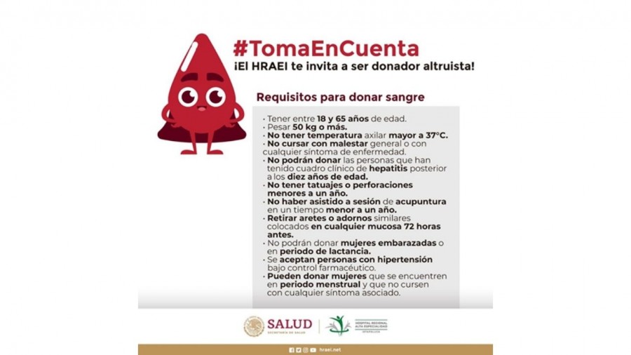 El Hospital de Especialidad Ixtapaluca, solicita donadores de sangre altruistas