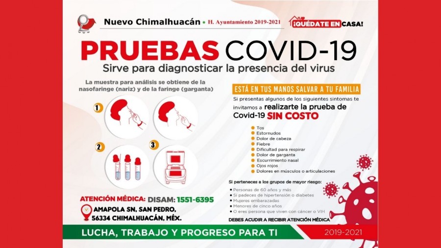 Chimalhuacán ofrece pruebas Covid-19 sin costo