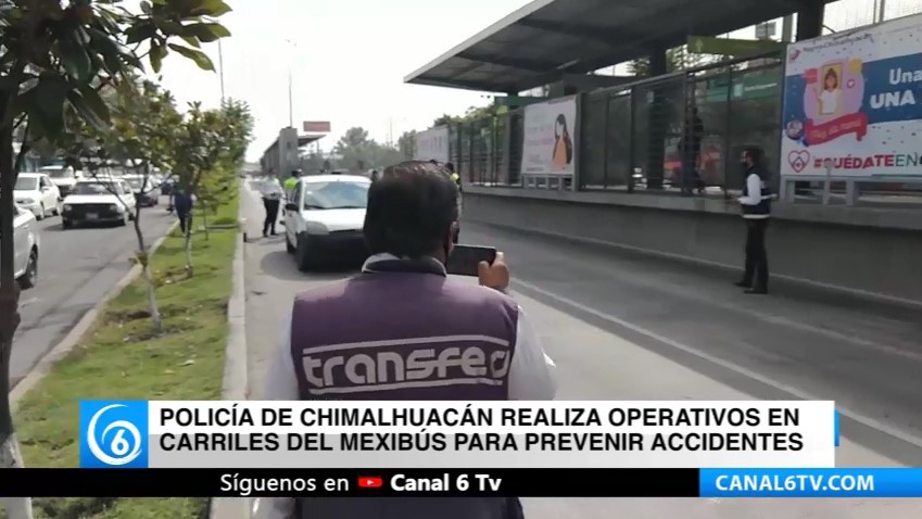 Policía de Chimalhuacán realiza operativos en carriles del Mexibús para prevenir accidentes