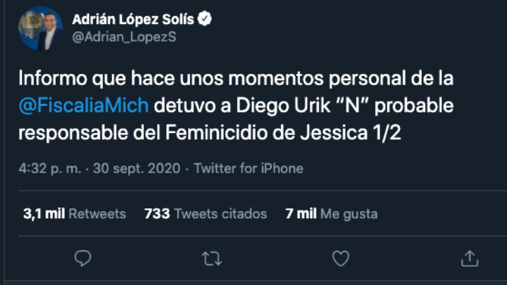 Detienen a Diego Urik presunto feminicida de Jessica González