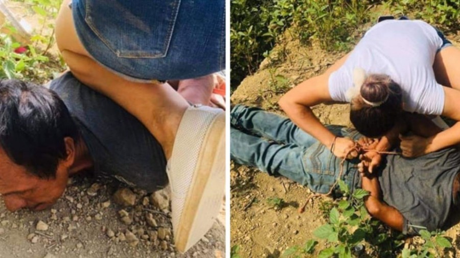 Vuelven viral a mujer que con un lazo somete a violador de menor en Hidalgo