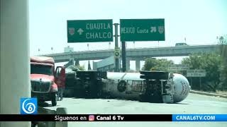 Volcadura de pipa que transportaba gas LP ocasionó afectaciones viales