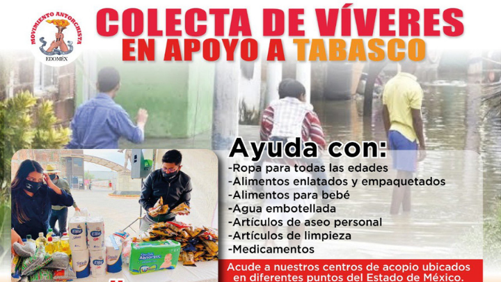 MAN junta víveres para damnificados en Tabasco