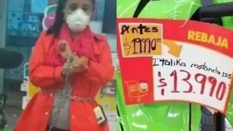 Mujer se encadena a moto para que le respeten el precio de 14 pesos