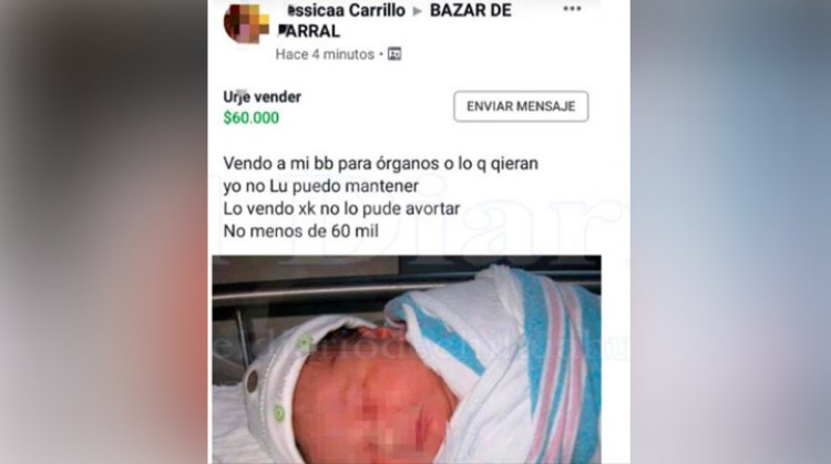 Mujer pone en venta a su bebé por Facebook.