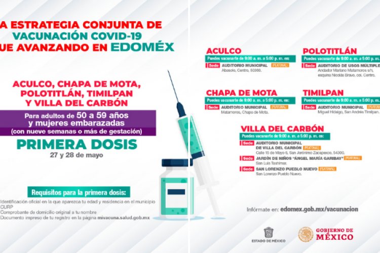 Arranca vacunación de personas entre 50 y 59 años en cinco municipios mexiquenses