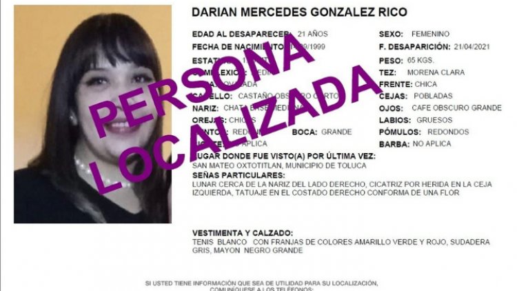 En Saltillo localizan a joven de 21 años desaparecida en Toluca