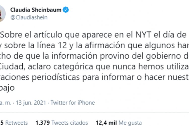 Sheinbaum descarta conflicto con Ebrard, tras reportaje sobre L12 del Metro