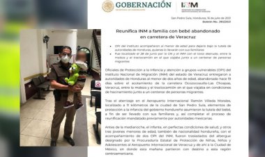 Bebé abandonado en carretera de Veracruz vuelve a Honduras