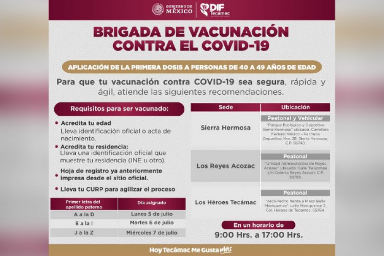 Arranca vacunación anticovid de personas mayores de 40 años en Tecámac