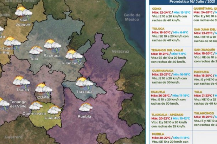 Se esperan lluvias y caída de granizo este viernes en el Valle de México