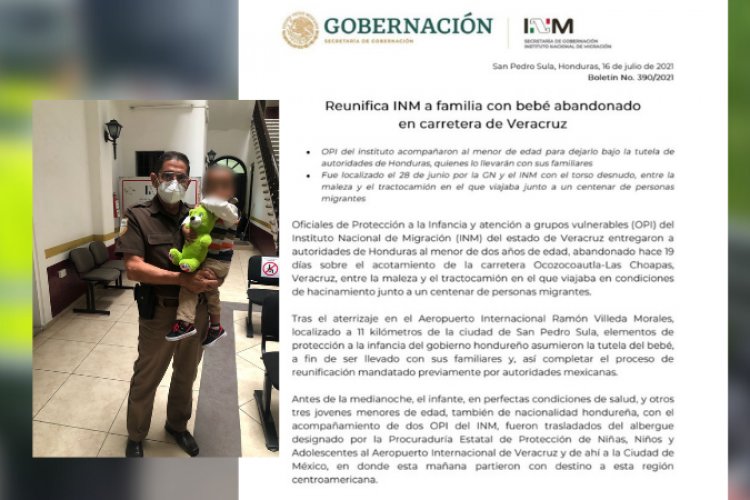 Bebé abandonado en carretera de Veracruz vuelve a Honduras