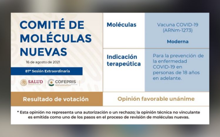 Progresa aval para uso de vacuna Anticovid de moderna en México