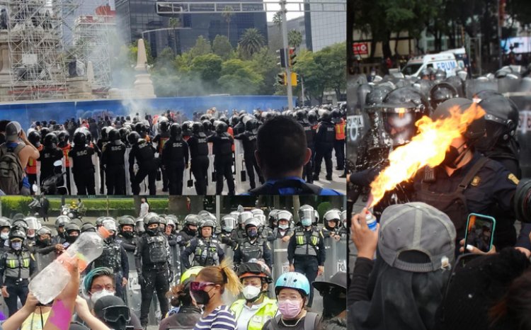 Con martillos y tubos de metal agreden a policías en manifestación feminista