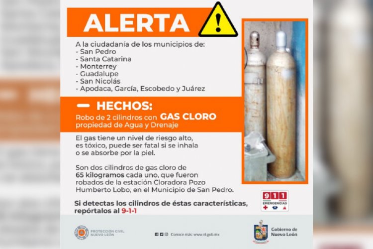 Roban cilindros de gas cloro en Nuevo León