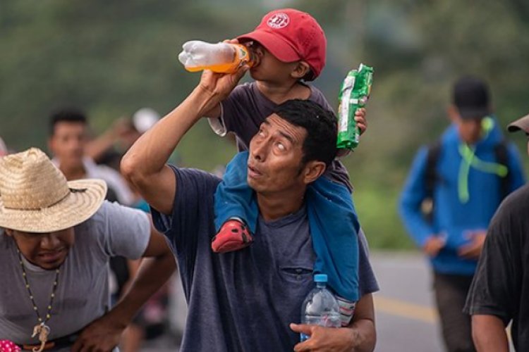 Caravana migrante llega a Sayula, Veracruz