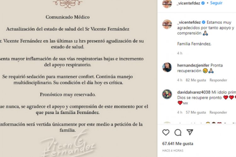 Vicente Fernández con condición crítica de salud