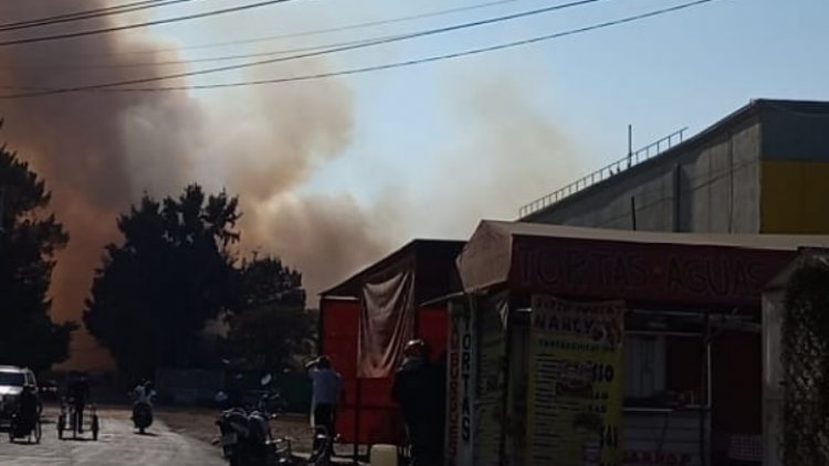 Fuerte incendio de pastizal en Chalco