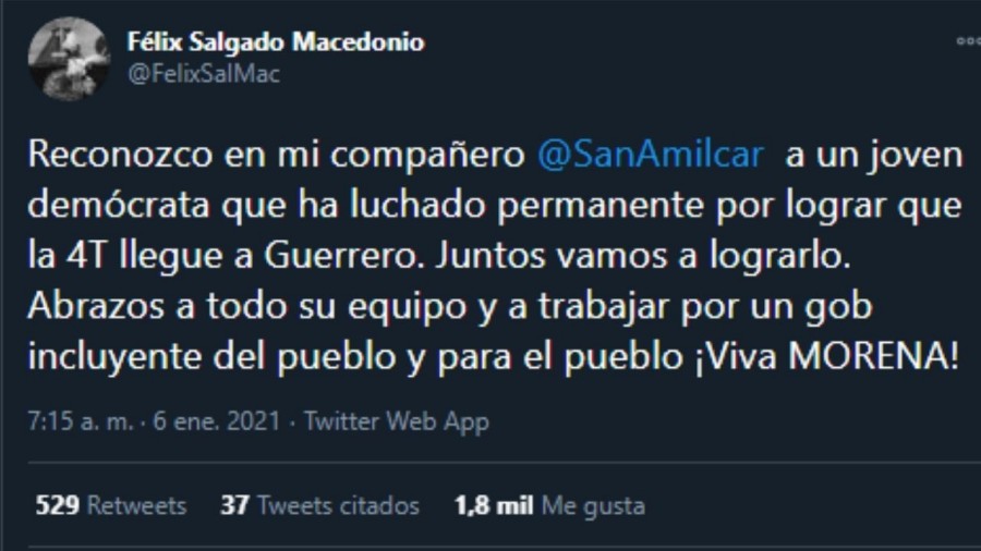 Salgado Macedonio llama a unión a Pablo Amílcar