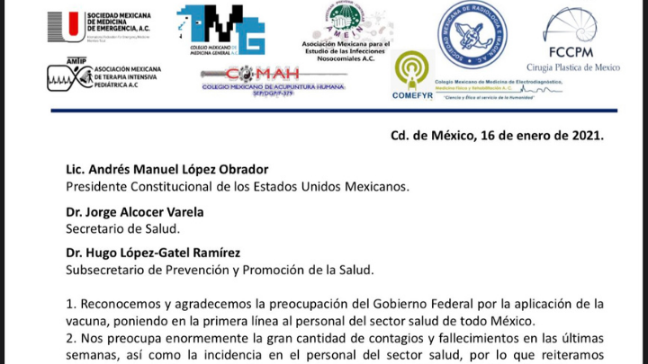 Solicitan a presidencia vacunación igualitaria para personal médico