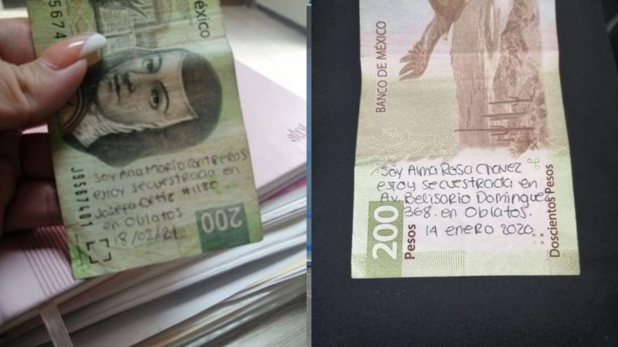 Mujeres piden auxilio a través de billetes