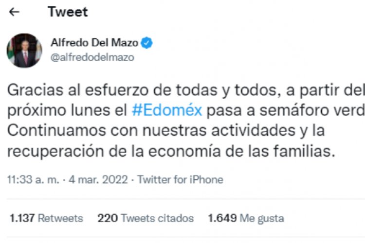 Edomex avanza a semáforo epidemiológico verde