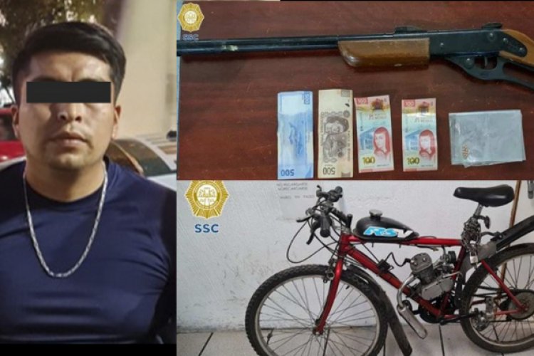 Con rifle de diábolos, sujeto roba bici en CDMX