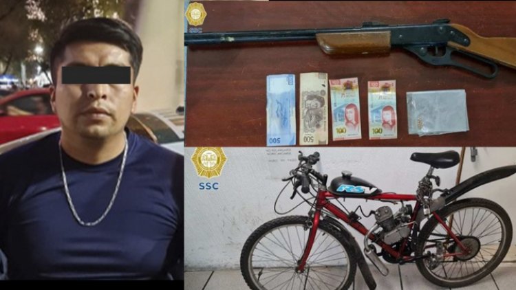 Con rifle de diábolos, sujeto roba bici en CDMX