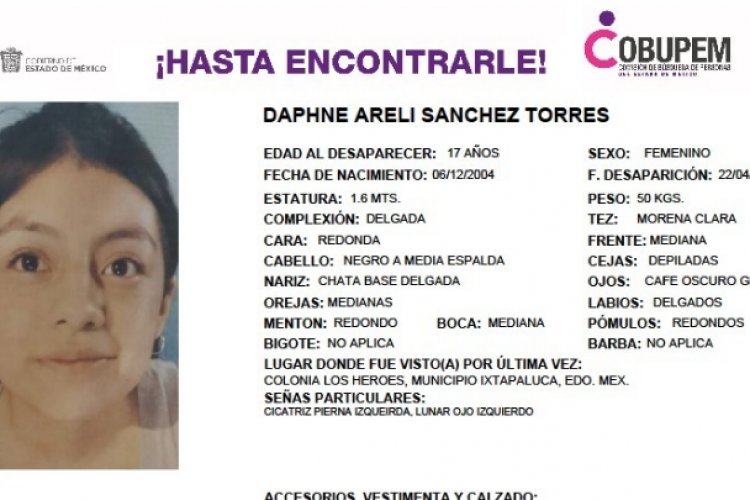 Buscan a Daphne Areli Sánchez Torres desaparecida en Ixtapaluca