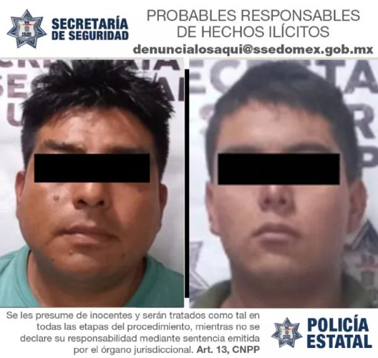Detienen a dos hombres por su posible participación en el delito de robo a negocio en Valle de Chalco