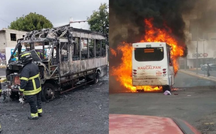 Microbús arde en llamas en Naucalpan
