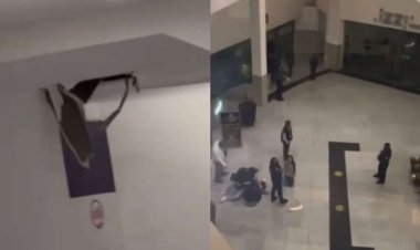 Mujer cae del tercer piso de plaza comercial en Pachuca