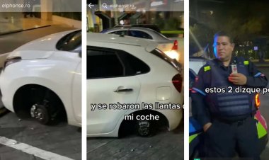 Roban llantas de auto frente a policías en Puebla