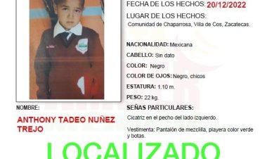 Después de un mes hallan a Teo, niño secuestrado en Zacatecas