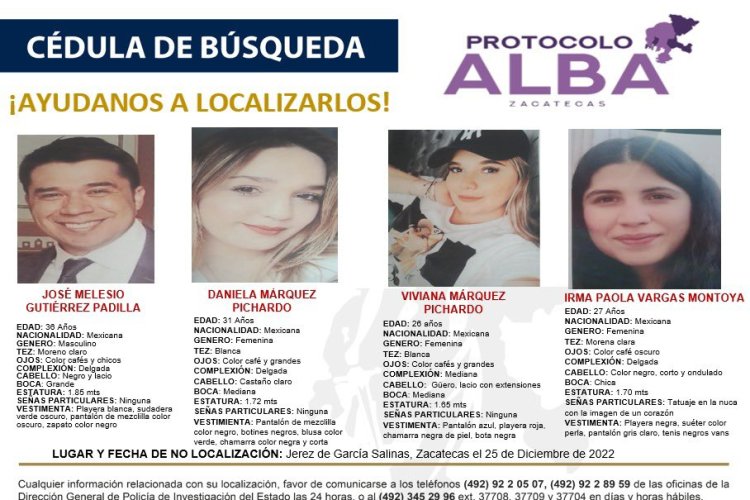 Identifican a 3 de los 4 jóvenes desaparecidos en Zacatecas