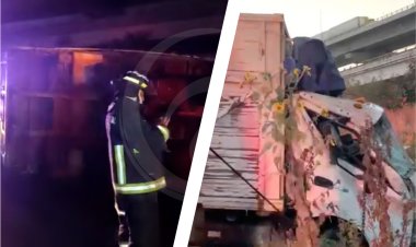 ¡De milagro! Tripulantes de camión sobreviven a volcadura en la México-Puebla